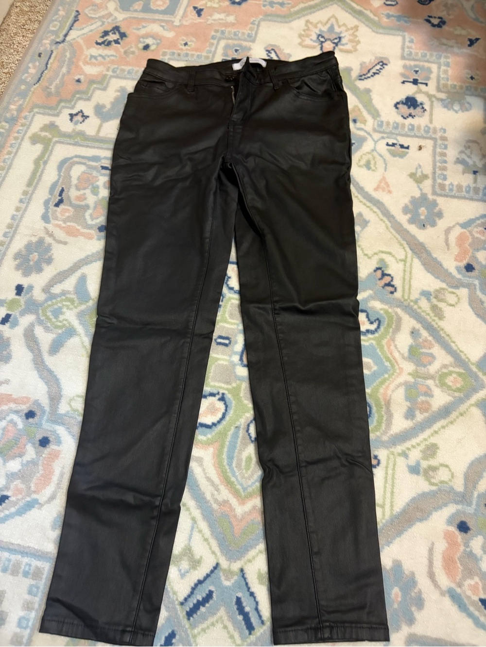 Q2 Women's Black Skinny Faux Leather Jeans
